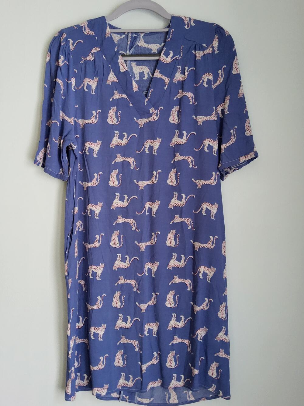 Karen Kane Cheetah Print Dress Blue Rayon Stretch Made USA 1K13749